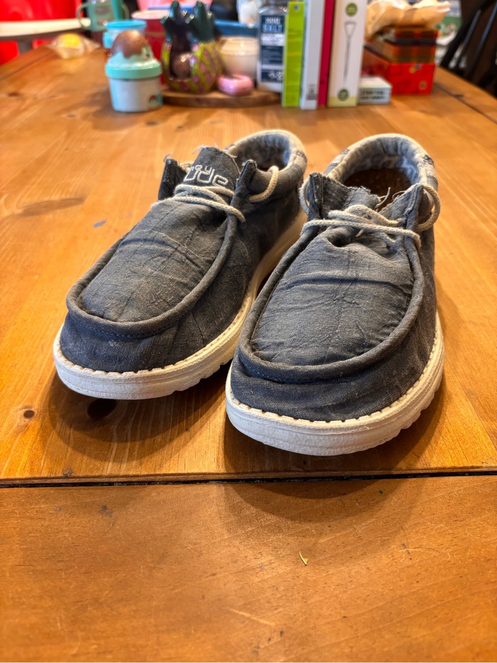 Hey Dude mens Wally linen casual slip on shoes natural blue 9